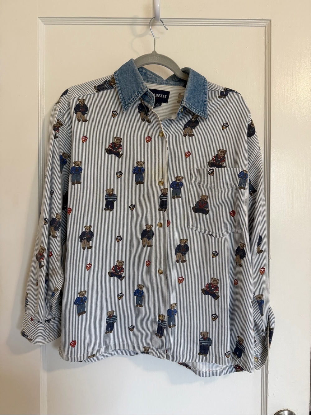 Vintage mens XQUIZZIT Striped Teddy Bear Button Down Size small
